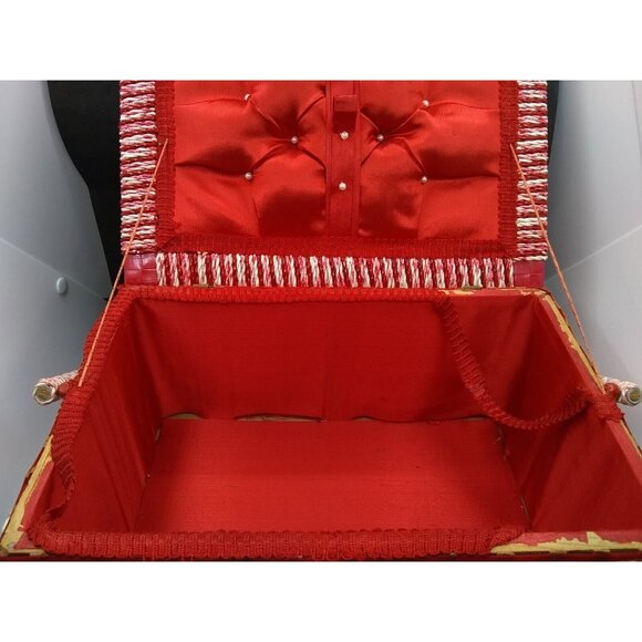 Vintage JC Penney Japan wooden Wicker floral Sewing Basket  READ DESCRIPTION - Picture 3 of 12